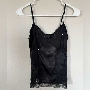 Bisou Bisou Y2K Black Lace Satin Cami